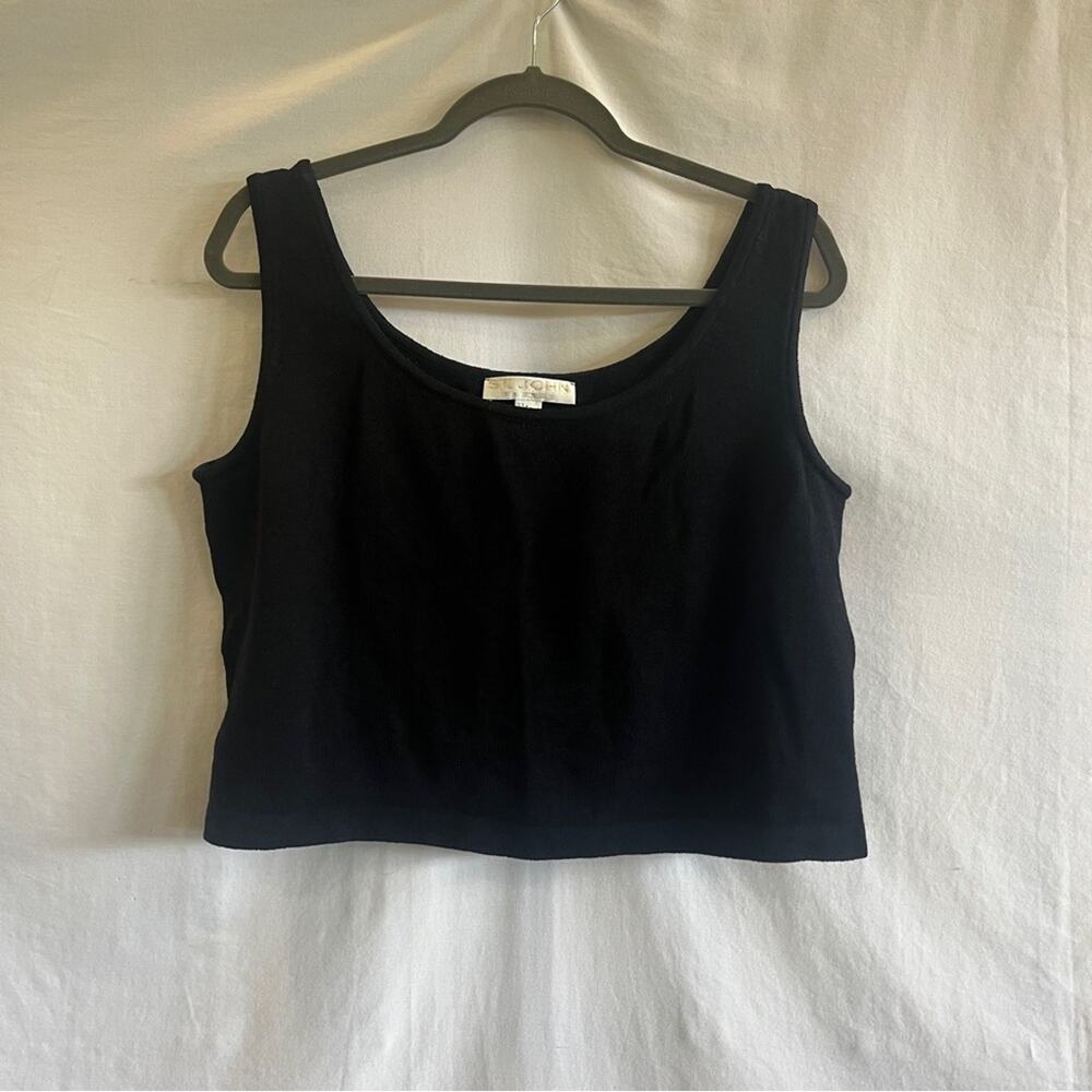 St John Basic Black Crop Top Womens Size Large Knit Scoop Neck Staple Basic Edgy